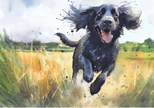 Load image into Gallery viewer, Countryside Leap – Hand-Signed Watercolor Art Print of a Working Cocker Spaniel by Oscar Jetson