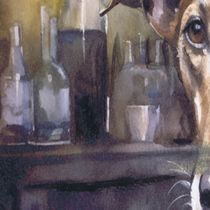 Jasper by the Fireplace – Hand-Signed Art Print of a Seasoned Lurcher by Oscar Jetson