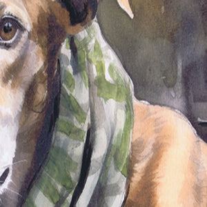 Jasper by the Fireplace – Hand-Signed Art Print of a Seasoned Lurcher by Oscar Jetson