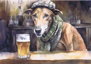 Jasper by the Fireplace – Hand-Signed Art Print of a Seasoned Lurcher by Oscar Jetson