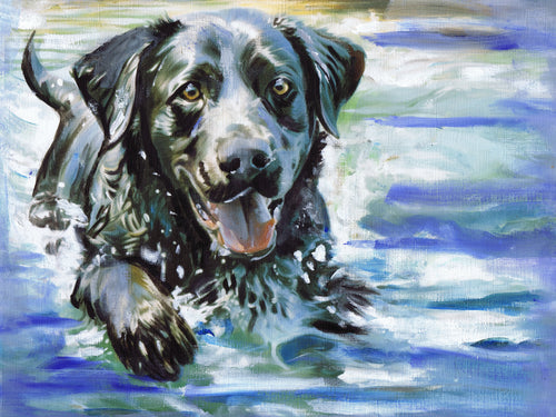 Black Labrador Swimming – Fine Art Print from an Oil Painting by Oscar Jetson