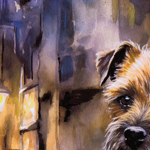 Border Terrier at the Bar – Fine Art Print by Oscar Jetson