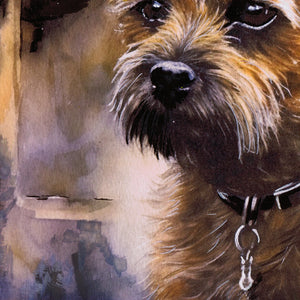 Border Terrier at the Bar – Fine Art Print by Oscar Jetson