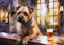 Load image into Gallery viewer, Border Terrier at the Bar – Fine Art Print by Oscar Jetson