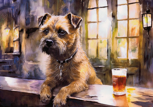 Border Terrier at the Bar – Fine Art Print by Oscar Jetson