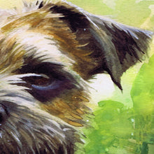 Load image into Gallery viewer, Happy Border Terrier in the River – Hand-Signed Watercolor Art Print by Oscar Jetson