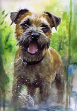 Load image into Gallery viewer, Happy Border Terrier in the River – Hand-Signed Watercolor Art Print by Oscar Jetson