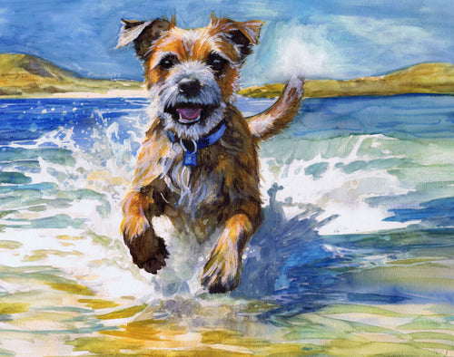 Border Terrier at the Beach – Dog Art Print by Oscar Jetson