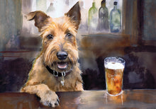 Load image into Gallery viewer, Pub Pal – Irish Terrier Dog Art Print by Oscar Jetson | Watercolour Dog in Pub Scene | Beer Lover Gift | British Dog Wall Art