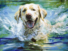 Load image into Gallery viewer, Golden Labrador Swimming – Fine Art Print by Oscar Jetson