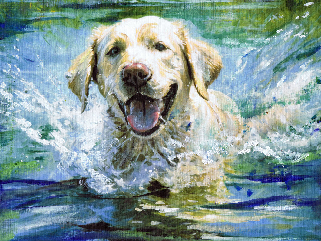 Golden Labrador Swimming – Fine Art Print by Oscar Jetson