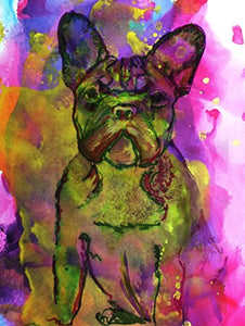 French Bulldog Art, Grumpy Frenchie Home decor, Colorful Frowning French Bulldog Mom Gift, French Bull decor, Gift for Frenchie Owner, hand signed by Dog Artist Oscar Jetson - Dog portraits by Oscar Jetson