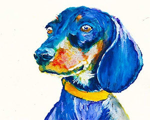 Dachshund Dog Wall Art Print, Colorful Doxie Dog Decor, Nursery Picture, Dog Owner Gift, Colorful Dog Painting Decor Choice Of Sizes Hand Signed By Pet Portrait Artist Oscar Jetson - Dog portraits by Oscar Jetson