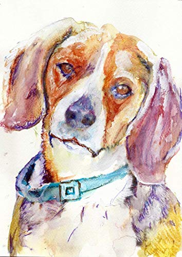 Beagle Wall Art Print, Colorful Beagle Home Decor, Beagle Memorial Gift, Print, Dog Watercolor Painting Print Choice Of Sizes Hand Signed By Pet Portrait Artist Oscar Jetson - Dog portraits by Oscar Jetson