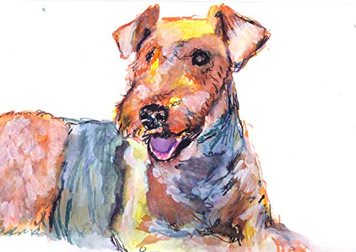 Airedale Terrier Wall Art Print, Colorful Airedale Dog Memorial Art, Nursery Artwork, Dog Owner Gift, Colorful Dog Painting Decor Choice Of Sizes Hand Signed By Pet Portrait Artist Oscar Jetson. - Dog portraits by Oscar Jetson