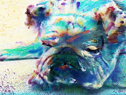 Blue and White English Bulldog Wall Art Decor, Dog Memorial, Abstract Dog Picture Gift Choice of Sizes Hand Signed by Dog Portrait Artist Oscar Jetson. - Dog portraits by Oscar Jetson