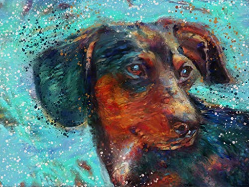 Dachshund Doxie Wiener Dog Wall Art Decor, Dog Memorial, Abstract Dog Picture Gift Choice of Sizes Hand Signed by Dog Portrait Artist Oscar Jetson. - Dog portraits by Oscar Jetson