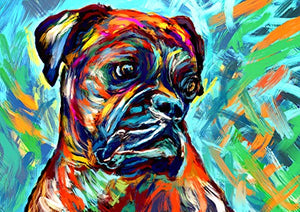 Boxer Dog Art Print, Colorful Boxer Dog Owner Gift, Dog Wall Art Print, Boxer Dog Decor Hand Signed Boxer Mom Gift by Oscar Jetson - Dog portraits by Oscar Jetson
