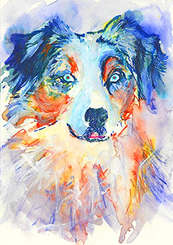 Australian Shepherd Art Print, Oz Shepherd home decor, Aussie Dog Owner, Modern Aussie Dog Decor, Colorful Dog Painting - Dog portraits by Oscar Jetson