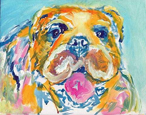 English Bulldog Wall Art Print, Choice Of Sizes, Dog Painting, Colorful Pet Memorial, Dog Owner Gift, Colorful Dog Painting Decor Hand Signed By Portrait Artist Oscar Jetson - Dog portraits by Oscar Jetson