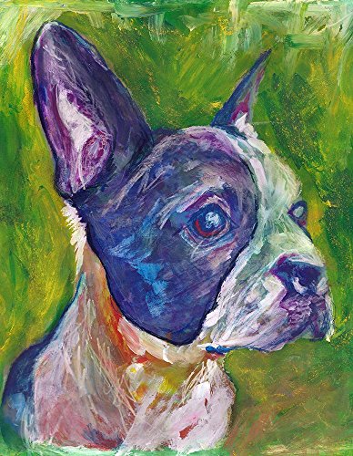 Boston Terrier Wall Art Decor, Colorful Dog Memorial Gift, Boston Terrier Owner, Nursery Art Painting Print, Hand Signed By Oscar Jetson Choice Of Sizes 8x10, 11x14, 12x16 - Dog portraits by Oscar Jetson