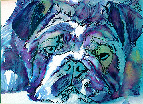 English Bulldog Art - Blue Turquoise Bulldog Mom Decor, Abstract Bulldog Watercolor Painting Print, English Bulldog Owner Gift, Colorful English Bulldog Dogr Art Print Bulldog Decor - Dog portraits by Oscar Jetson