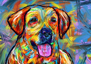 Colorful Labrador Wall Art Print, Hand Signed Yellow Lab Owner Gift, Expressionist Painting Print, Gift For Labrador Mom, Dog Art Vivid Modern Labrador Dog Painting - Dog portraits by Oscar Jetson