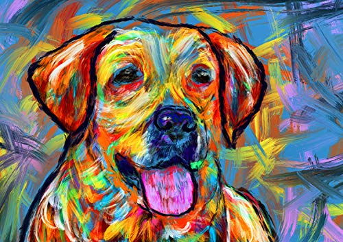 Colorful Labrador Wall Art Print, Hand Signed Yellow Lab Owner Gift, Expressionist Painting Print, Gift For Labrador Mom, Dog Art Vivid Modern Labrador Dog Painting - Dog portraits by Oscar Jetson