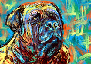 Bull Mastiff Art Print, BullMastiff Gifts, Mastiff dogs, Dog painting Wall Art, Colorful Modern Bull mastiff decor hand signed by Oscar Jetson - Dog portraits by Oscar Jetson