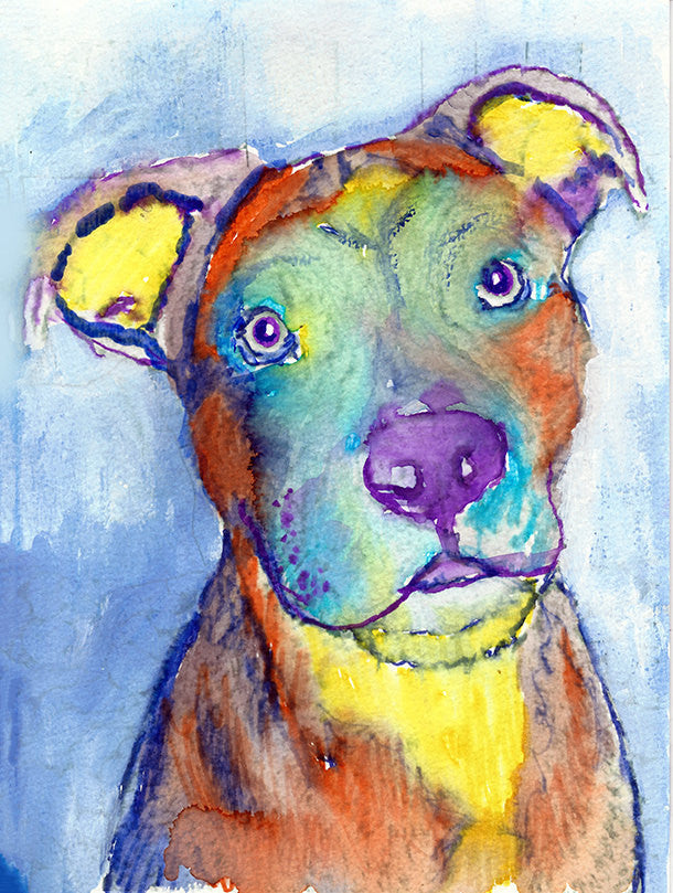 American Staffy colorful Dog Painting,American staffy dog Print ,watercolor American Staffie owner gift, Staffordshire bull wall art print - Dog portraits by Oscar Jetson