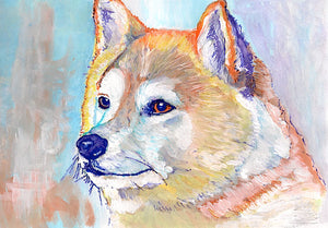Akita  painting art print colorful wall art  hand signed Akita gift idea Akita Inu dog art print - Dog portraits by Oscar Jetson