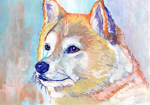 Akita  painting art print colorful wall art  hand signed Akita gift idea Akita Inu dog art print - Dog portraits by Oscar Jetson