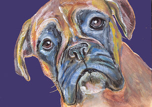 Boxer Dog Painting Poster Print of Original watercolor Navy Blue Boxer dog gift idea 5x7, 8x10 or Larger - Dog portraits by Oscar Jetson