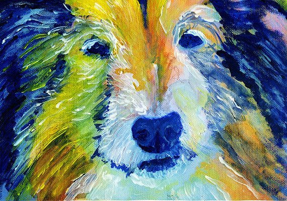 Collie Dog Painting Blue and Orange, Collie dog Print , watercolor art  print Lassie Dog Art rough collie gift idea Collie art print - Dog portraits by Oscar Jetson