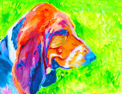 Basset Hound wall art, Basset hound mom, Basset hound gift, colorful Basset hound,dog portrait , Basset hound lover, Basset hound print - Dog portraits by Oscar Jetson