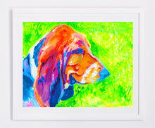 Load image into Gallery viewer, Basset Hound wall art, Basset hound mom, Basset hound gift, colorful Basset hound,dog portrait , Basset hound lover, Basset hound print - Dog portraits by Oscar Jetson