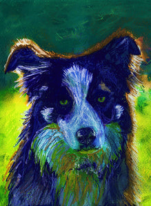 Border Collie dog Abstract Painting Print Blue dog art print Signed Colorful collie doglover Art Dog painting Border collie wall art print - Dog portraits by Oscar Jetson