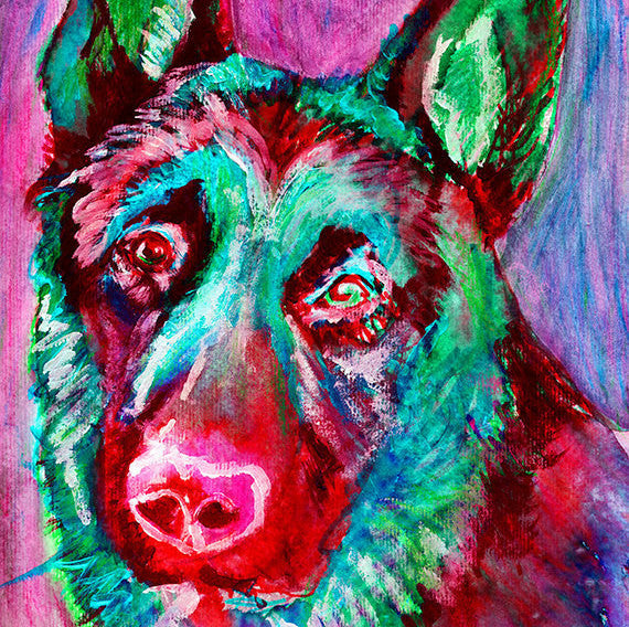 German Shepherd painting dog art print colorful dog modern art gsd lover , gift for German Shepherd owner, alsatian painting, GSD picture - Dog portraits by Oscar Jetson