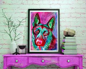 German Shepherd painting dog art print colorful dog modern art gsd lover , gift for German Shepherd owner, alsatian painting, GSD picture - Dog portraits by Oscar Jetson