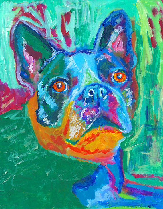 Boston terrier painting,boston bull terrier gift,boston bull, american gentleman gift,boxwood,boston bull abstract, boston bull art print - Dog portraits by Oscar Jetson