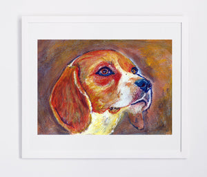 Beagle Painting Print, Beagle dog art, Colorful Beagle, watercolor, tricolor beagle , beagle dog portrait, gift for beagle owner - Dog portraits by Oscar Jetson