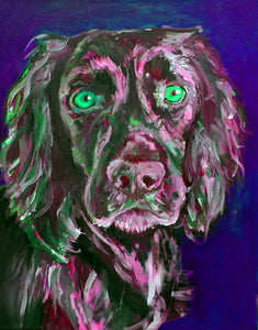 Cocker spaniel dog Painting Pink and Green working cocker fine art print - Dog portraits by Oscar Jetson