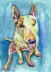 English Bull terrier Dog Painting, Art print, Dog portrait, English bull wall art, English Bull watercolor picture, bull terrier gift idea - Dog portraits by Oscar Jetson